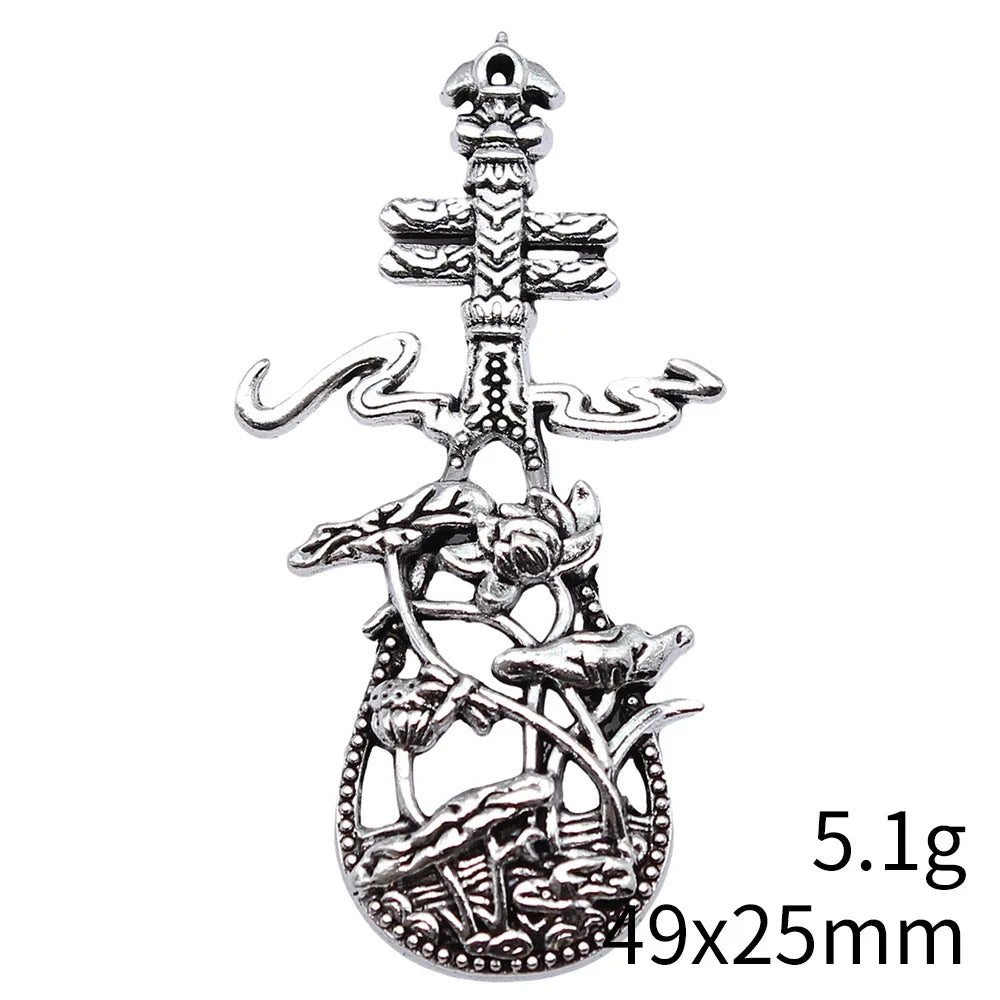 49x25mm 5.1g Antique Silver Zinc Alloy Pipa Musical Instrument Charm Pendant for DIY Jewelry Making