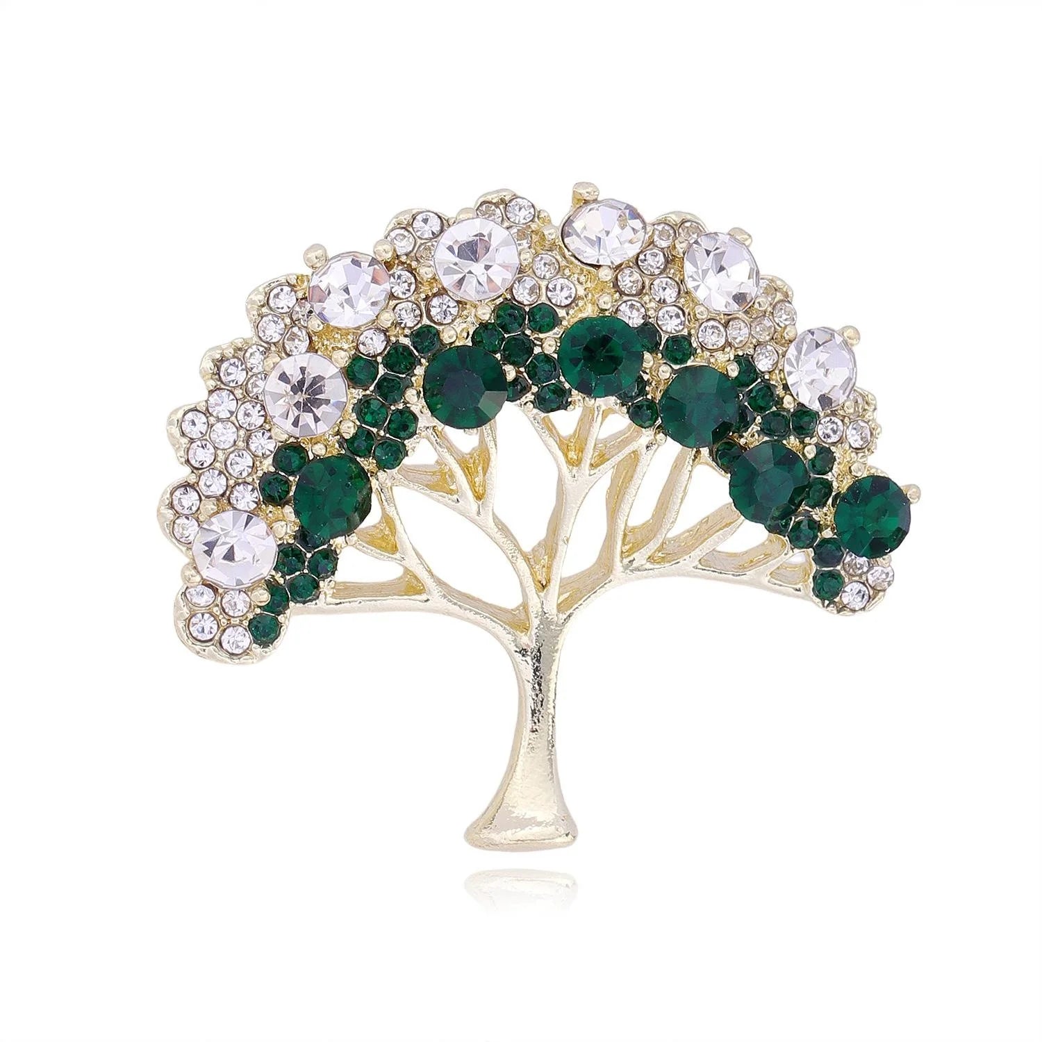 Elegant Fortune Tree Brooch With Green Zircon Rhinestones, Gold Alloy Lapel Pin Corsage For Women Suit Gift