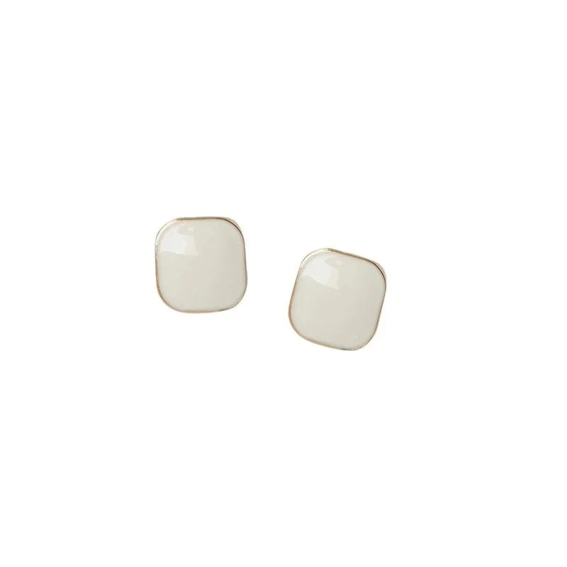 14K Plated Alloy Square Enamel Stud Earrings Minimalist Korean Geometric Jewelry