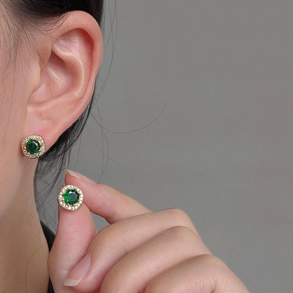 18K Gold Plated Copper Square Geometric Zircon Stud Earrings For Women Light Luxury