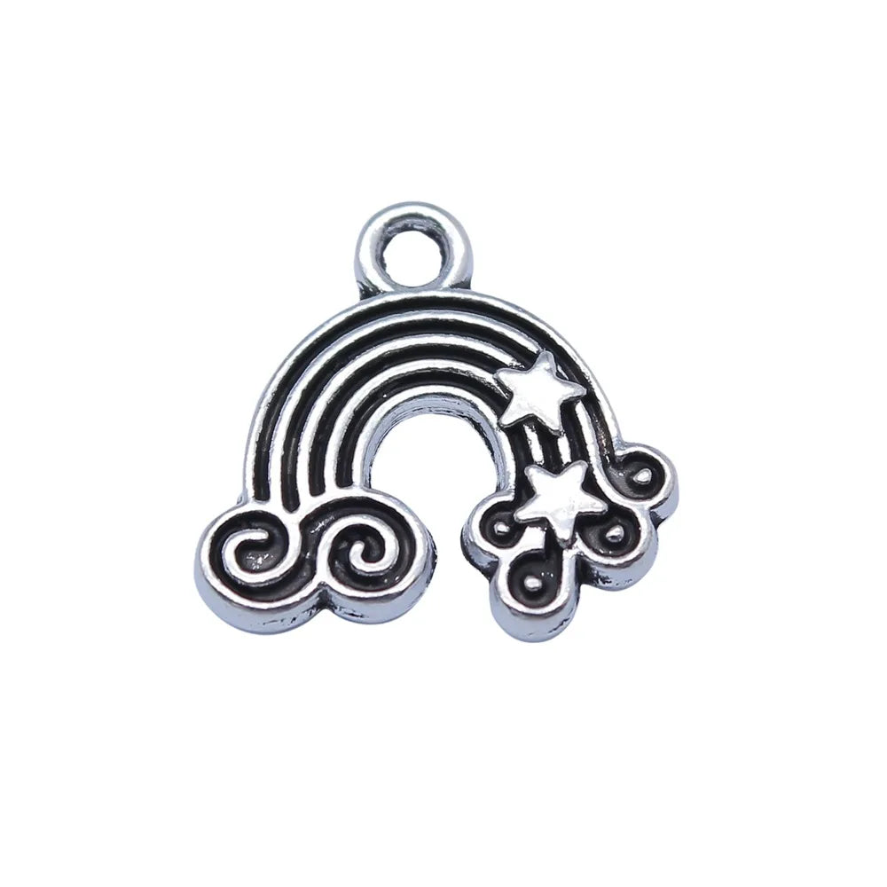 14x14mm 1.2g Antique Silver Zinc Alloy Star Rainbow Charm Pendant for DIY Necklace Bracelet Making