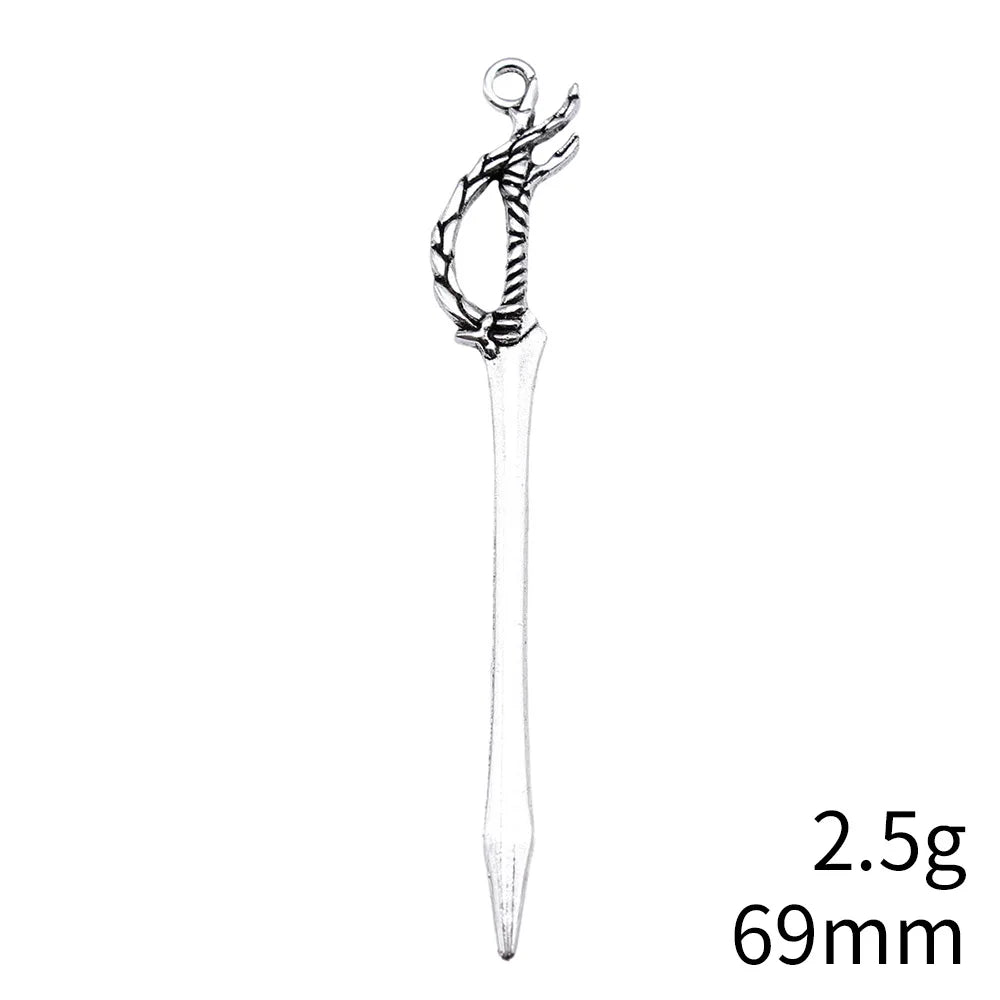 69mm 2.5g Antique Silver Zinc Alloy Cosplay Weapon Halberd Charm Pendant for DIY Jewelry Making