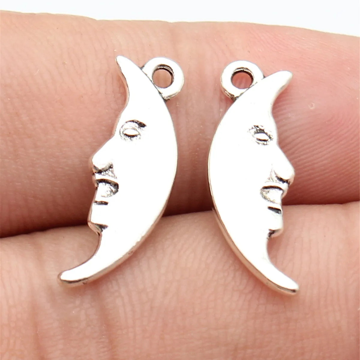 24x8mm 1.2g Antique Silver Zinc Alloy Double Sided Face Moon Charm Pendant for DIY Jewelry Making