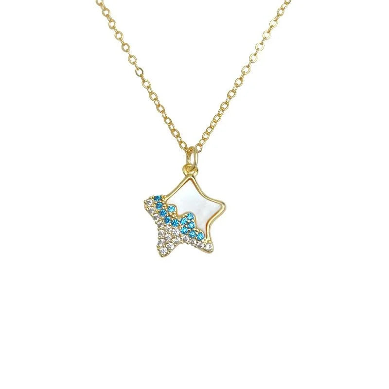 18K Gold Plated Copper Micro Pave Zircon Shell Starfish Clavicle Necklace For Women