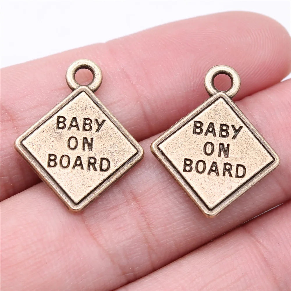 23x19mm 2.97g Antique Bronze Zinc Alloy Baby On Board Angel charm pendant for DIY necklace making