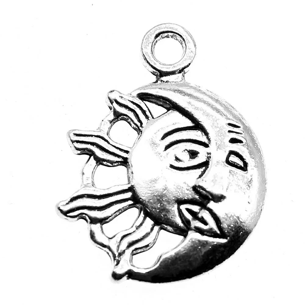 26x20mm 4.2g Antique Silver Zinc Alloy Sun Moon Charm Pendant for DIY Necklace Bracelet Making