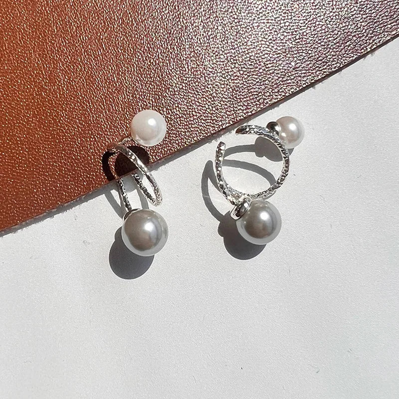 Elegant Curved Alloy Ear Cuff With Crystal And Pearl, Stud & Clip On No Piercing Ear Wrap Earrings