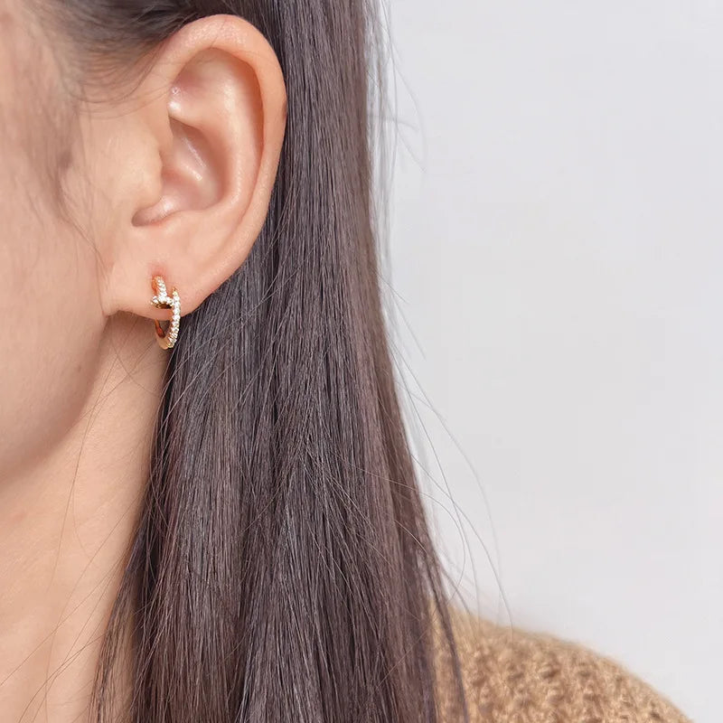 Elegant Gold Zircon Spiral Disc C Hoop Stud & Clip On No Piercing Commuter Fashion Earrings