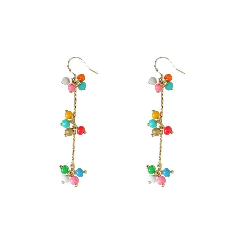 Bohemian Handmade Glass Seed Bead Tassel Drop Earrings Colorful Geometric Vacation Style