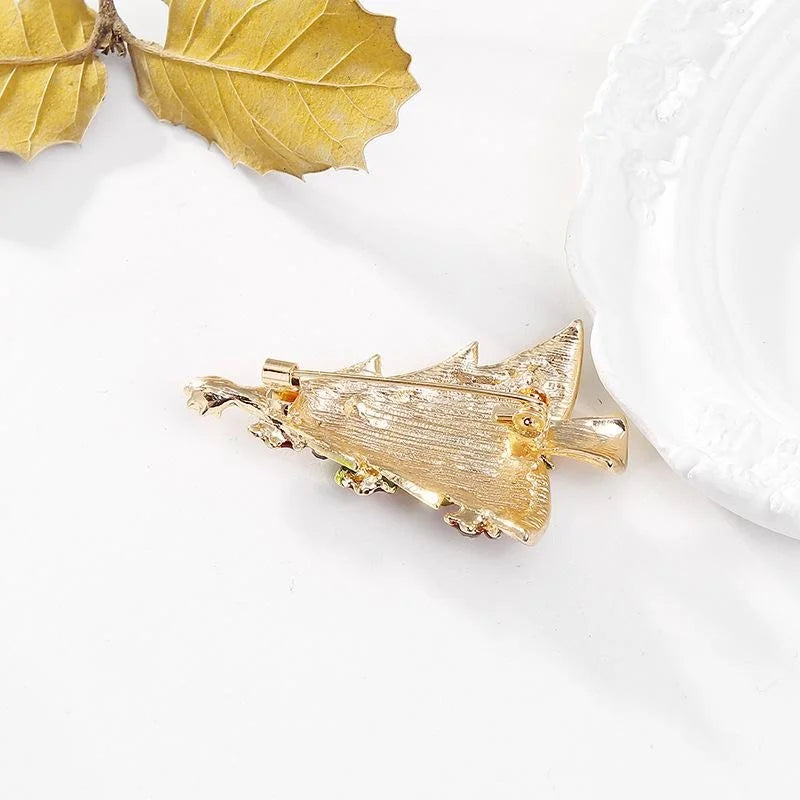 Elegant Christmas Tree Brooch With Green Enamel And Rhinestones, Alloy Lapel Pin Corsage Gift