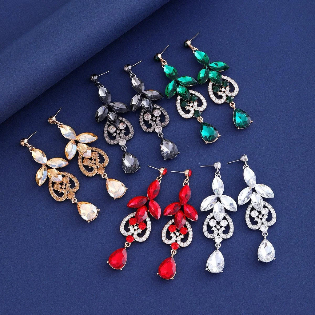 Luxury Crystal Rhinestone Drop Earrings For Women, Elegant Bridal Wedding Banquet Party Dress Jewelry