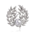 Elegant Rhinestone Leaf Wreath Brooch With Faux Pearl, Luxury Women's Lapel Pin Corsage Suit Accessory Gift