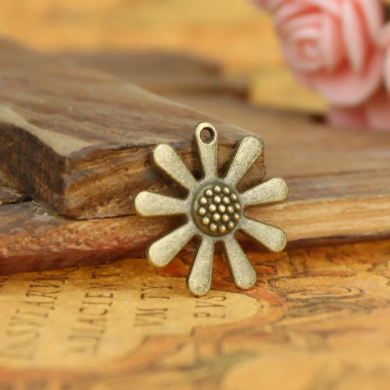 22MM Antique Silver Zinc Alloy Sunflower Charm Pendant for DIY Necklace Bracelet Jewelry Making