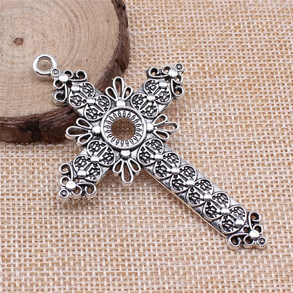 76x49mm 10.8g Antique Silver Zinc Alloy Cross Charm Pendant for DIY Handmade Jewelry Decoration