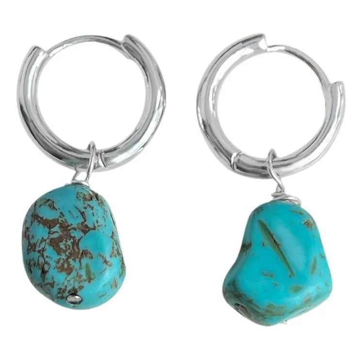 Handmade Ethnic Style Synthetic Turquoise Irregular Geometric Drop Earrings Vintage Design