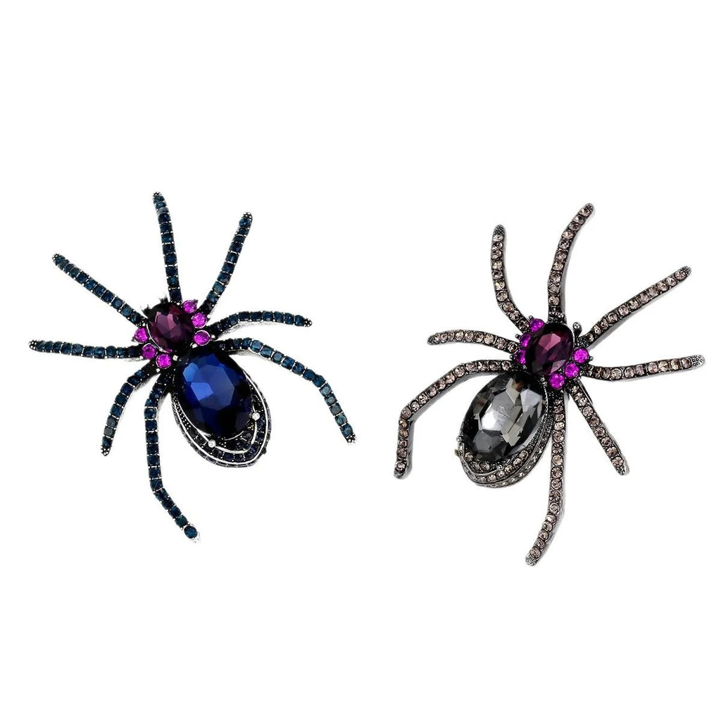 Luxury Blue Rhinestone Spider Brooch In Alloy, Halloween Animal Lapel Pin Corsage Suit Accessory Gift