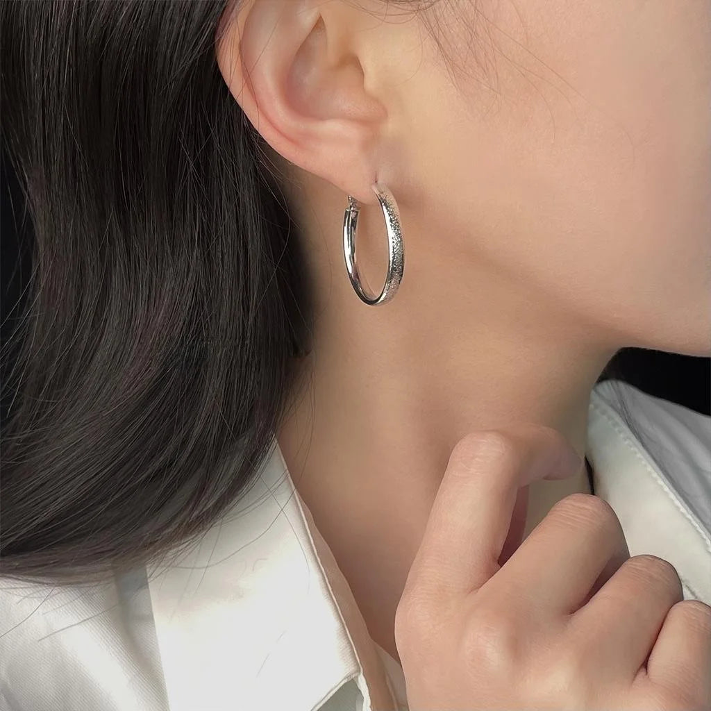 14K Gold Plated Copper Frosted Geometric Hoop Earrings Minimalist Fashion Office Jewelry