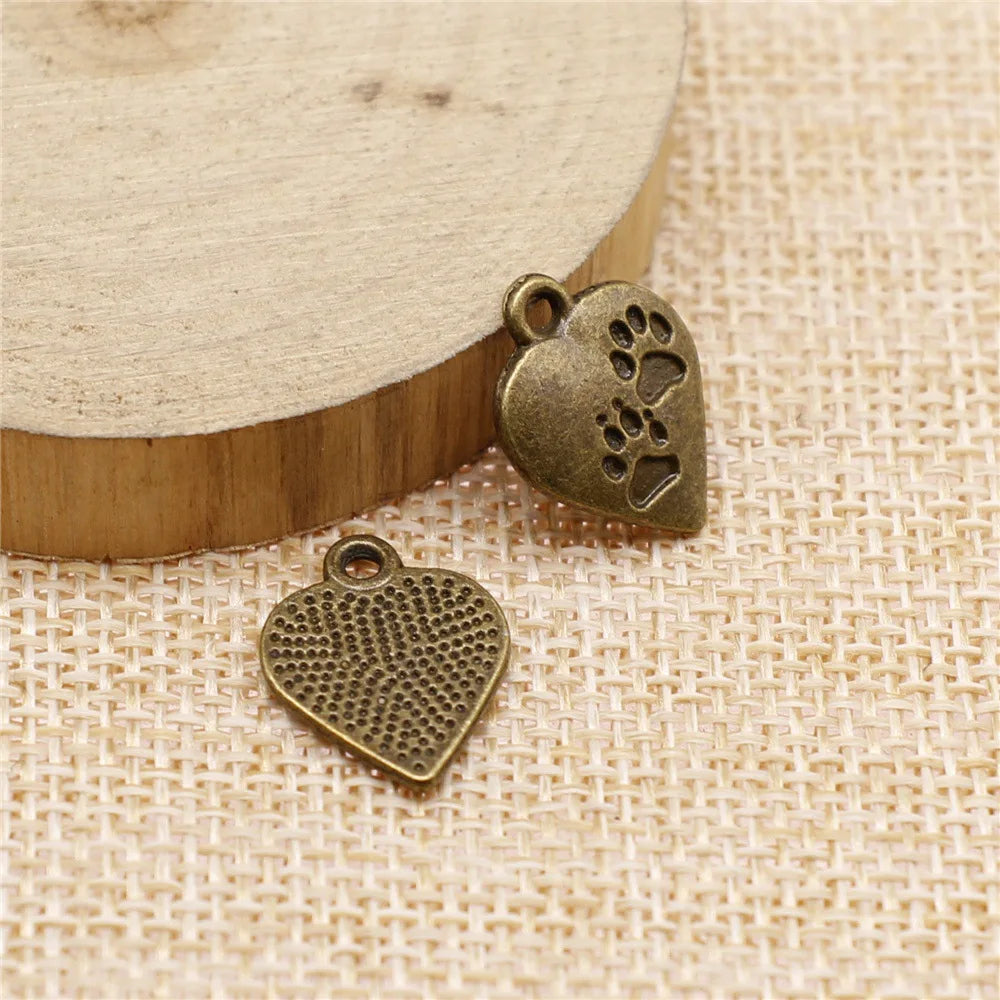 17x13mm 1.1g Multicolor Zinc Alloy Heart Paw Print Dog Charm Pendant for DIY Necklace Bracelet Jewelry