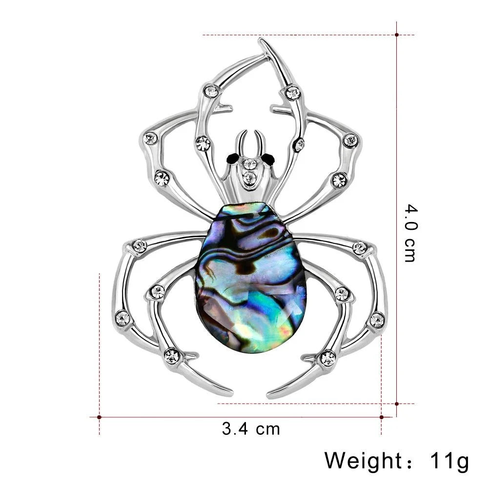 Elegant Mother Of Pearl Spider Brooch With Rhinestone Alloy Legs, Fashion Lapel Pin Suit Accessory Gift