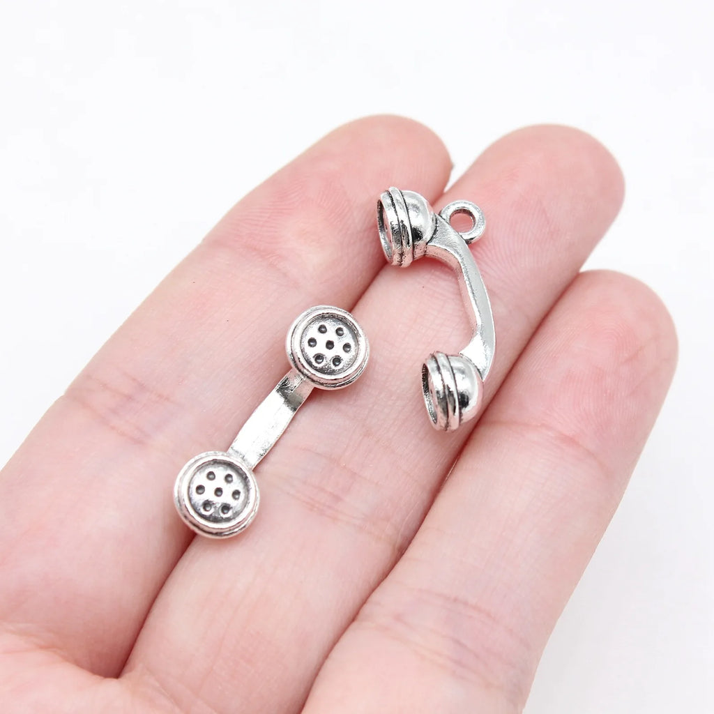 24x7mm 2.3g Antique Silver Zinc Alloy Vintage Telephone Charm Pendant for DIY Jewelry Making