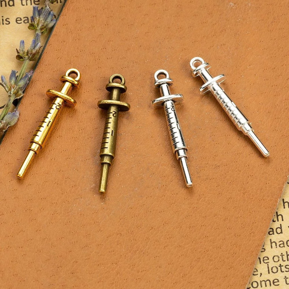 36x9MM Zinc Alloy Key Syringe Charm Pendant for DIY Necklace Bracelet Jewelry Making