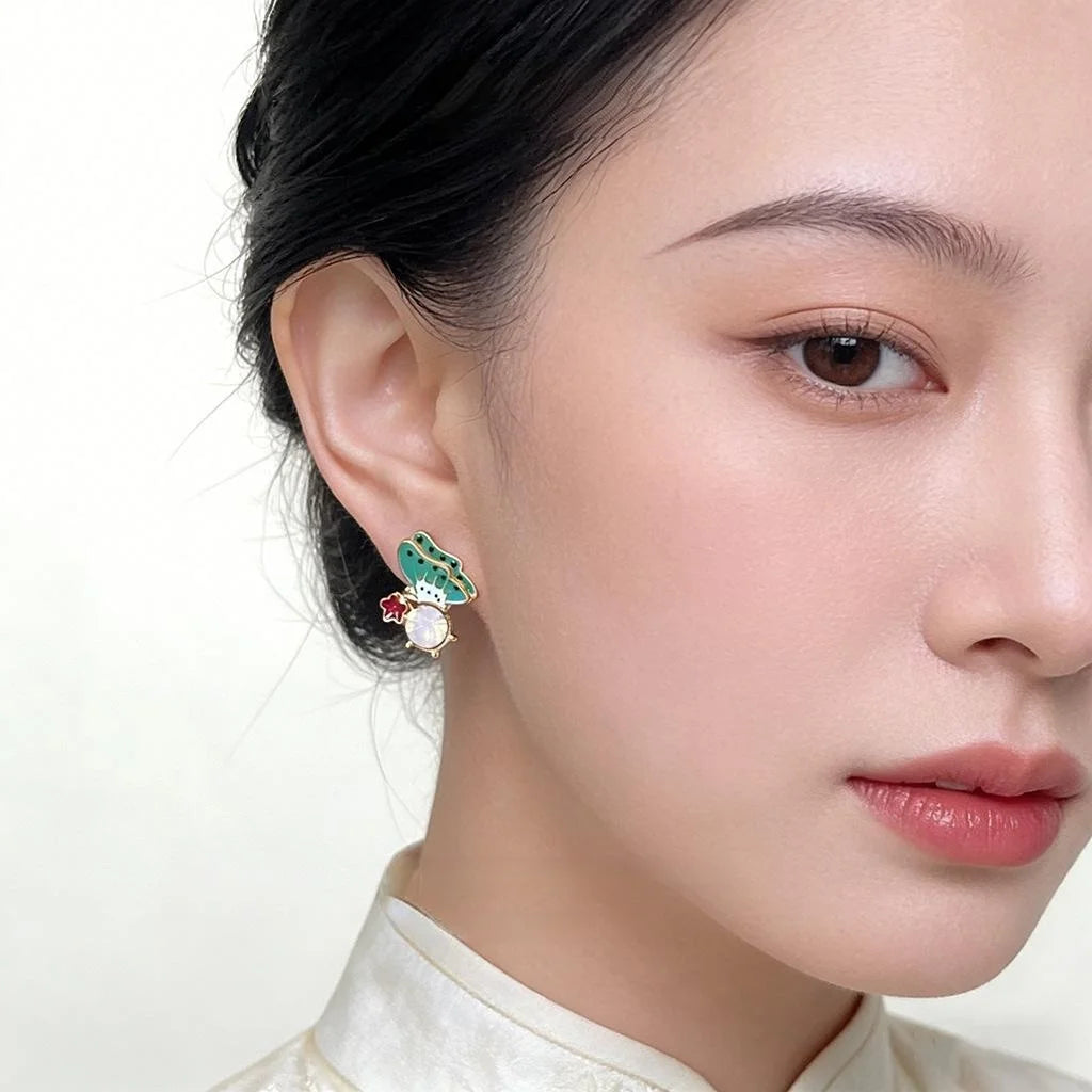 Hand Painted Enamel Butterfly Stud Earrings Eco-Friendly Copper Alloy Forest Fairy Jewelry