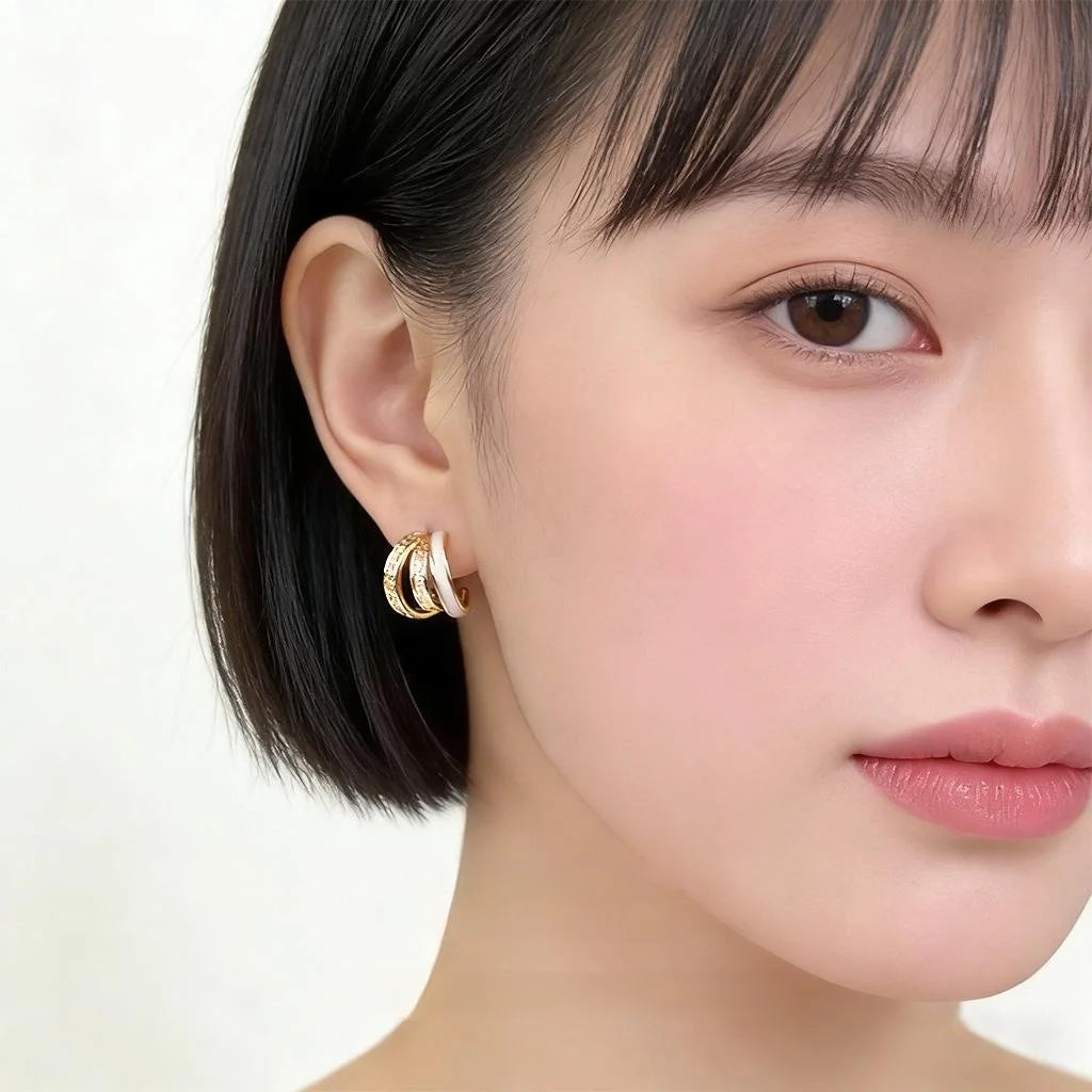 Light Luxury Copper Zircon White Enamel Geometric Round Line Drop Earrings