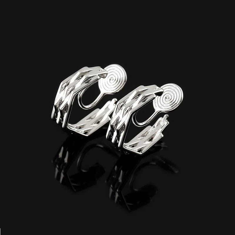 Luxury Silver Alloy Geometric Hoop Coil Stud & Clip On No Piercing Versatile Commuter Earrings