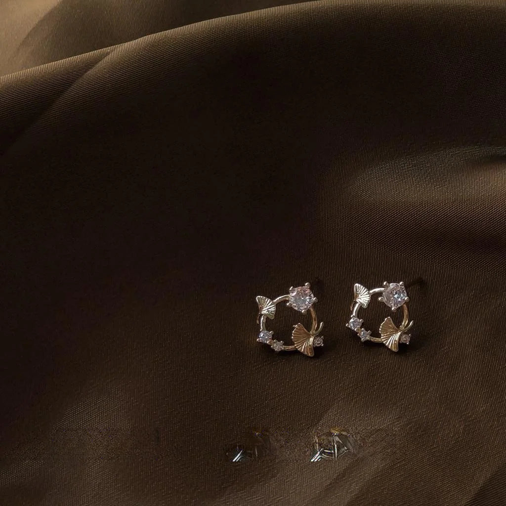 14K Plated Copper Zircon Flower Wreath Micro Pave Stud Earrings Korean Style Jewelry