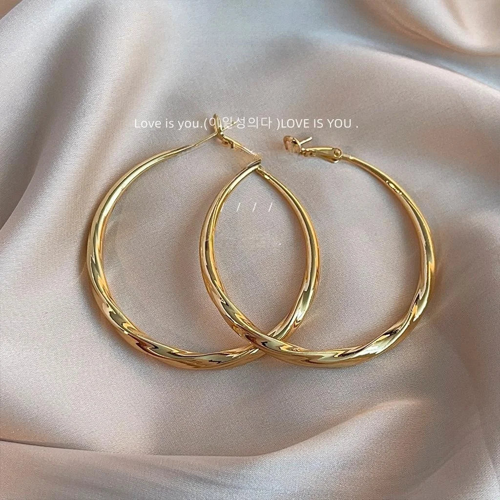 14K Plated Copper Round Geometric Drop Earrings, Statement Luxury Style