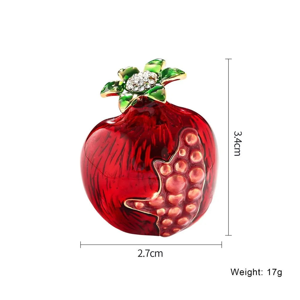 Luxury Enamel Pomegranate Brooch With Rhinestone Leaves, Alloy Fruit Lapel Pin Corsage Suit Accessory Gift