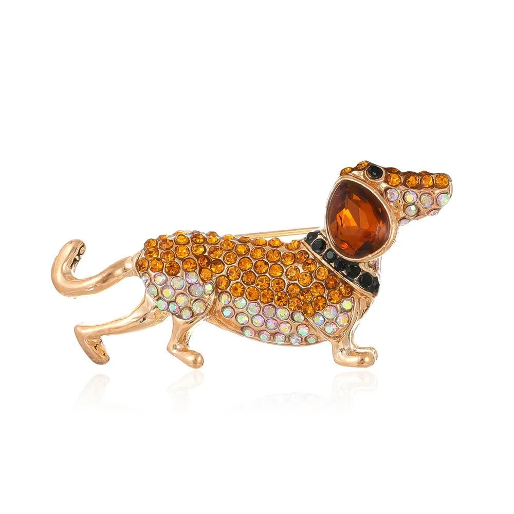 Cute Rhinestone Poodle Dog Brooch, Gold Tone Alloy Animal Lapel Pin Corsage For Cardigan Suit Gift