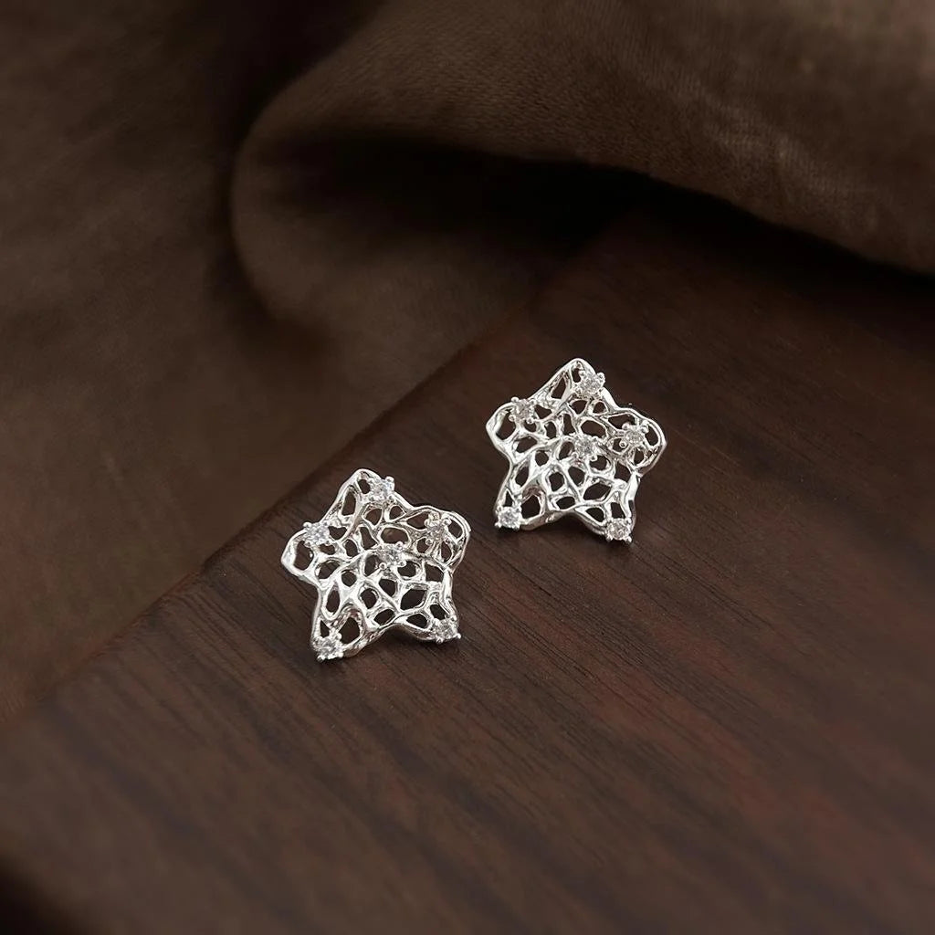 Original Design Hollow Galaxy Star Micro Pave Zircon Stud Earrings Copper