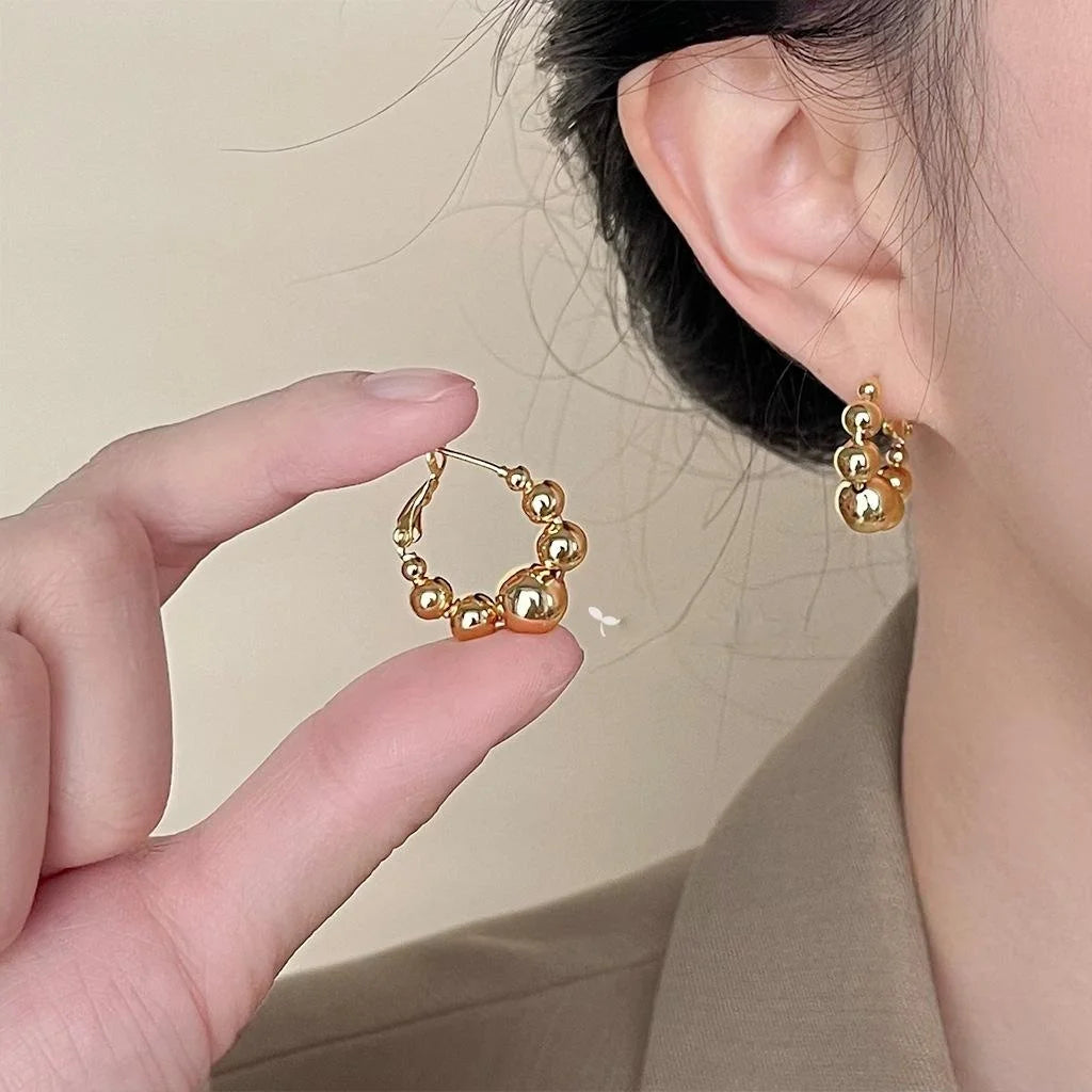 Designer 14K Plated Copper Geometric Hoop Earrings, High-End Fashion Jewelry