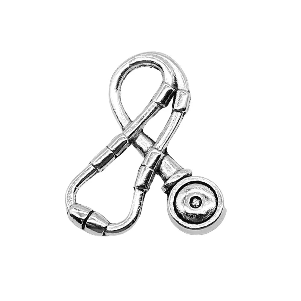 18x23mm 1.7g Antique Silver Zinc Alloy Stethoscope Charm Pendant for Medical Theme Jewelry