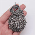 86x53mm 19g Antique Silver Zinc Alloy Large Peacock Charm Pendant for DIY Statement Necklace Jewelry