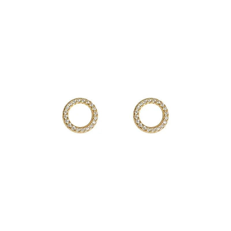 14K Gold Plated Copper Round Geometric Zircon Hollow Mini Stud Earrings