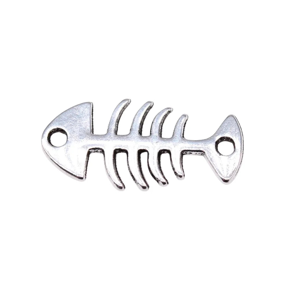 21x11mm 0.78g Antique Silver Zinc Alloy Fish Bone Connector Charm Pendant for Ocean Jewelry Making