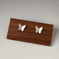 Minimalist Silver Tone Copper Butterfly Stud Earrings Smooth Metal Commuter Jewelry