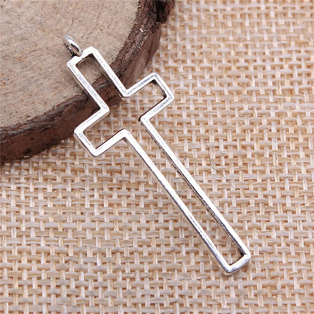 16x42mm 1.3g Antique Silver Zinc Alloy Hollow Cross Charm Pendant for DIY Garment and Jewelry Making