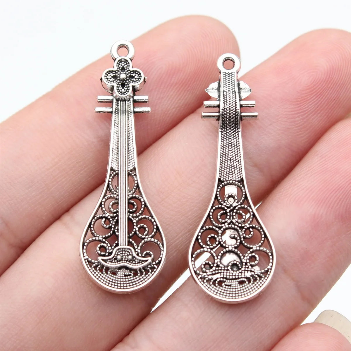 36x12mm 1.4g Antique Silver Zinc Alloy Chinese Pipa Charm Pendant for DIY Necklace Jewelry Making