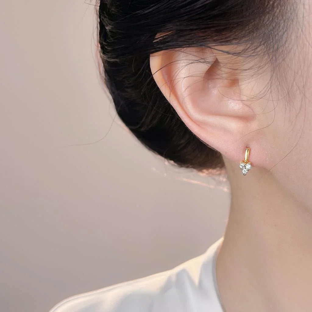 Light Luxury Mini Heart Zircon Micro Pave Copper Drop Earrings