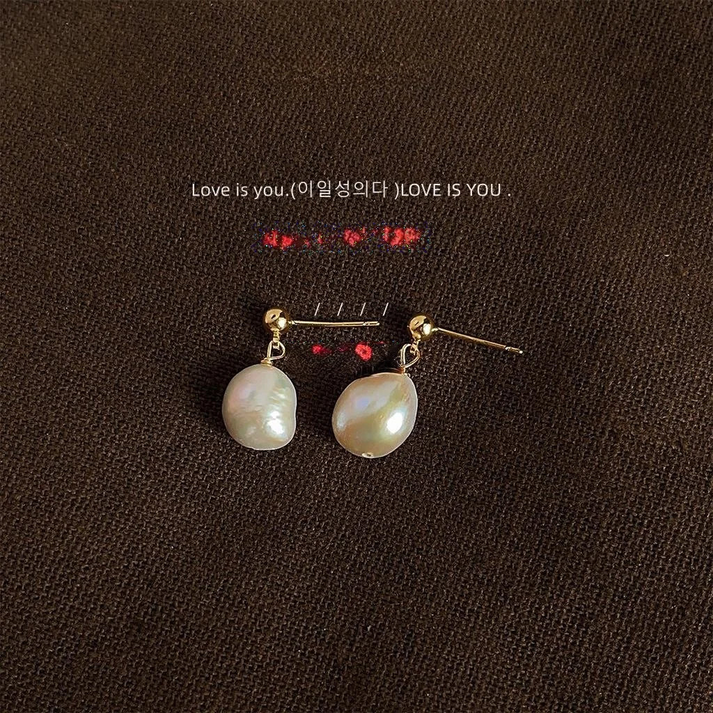 Irregular Baroque Freshwater Pearl Stud Earrings Handmade 14K Gold Plated Vintage Style