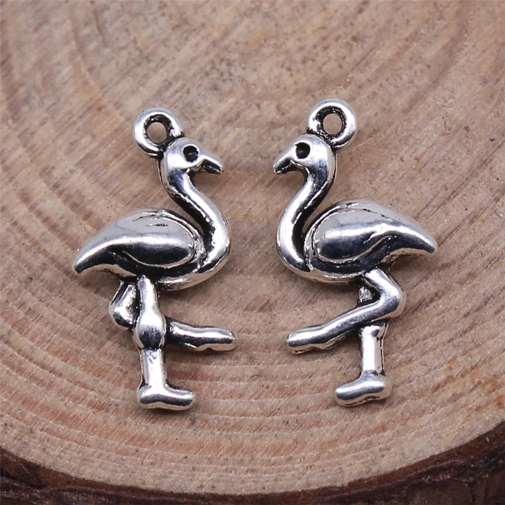 16x8mm 0.7g Antique Silver Zinc Alloy Flamingo Bird Charm Pendant for DIY Bracelet Necklace Jewelry Making