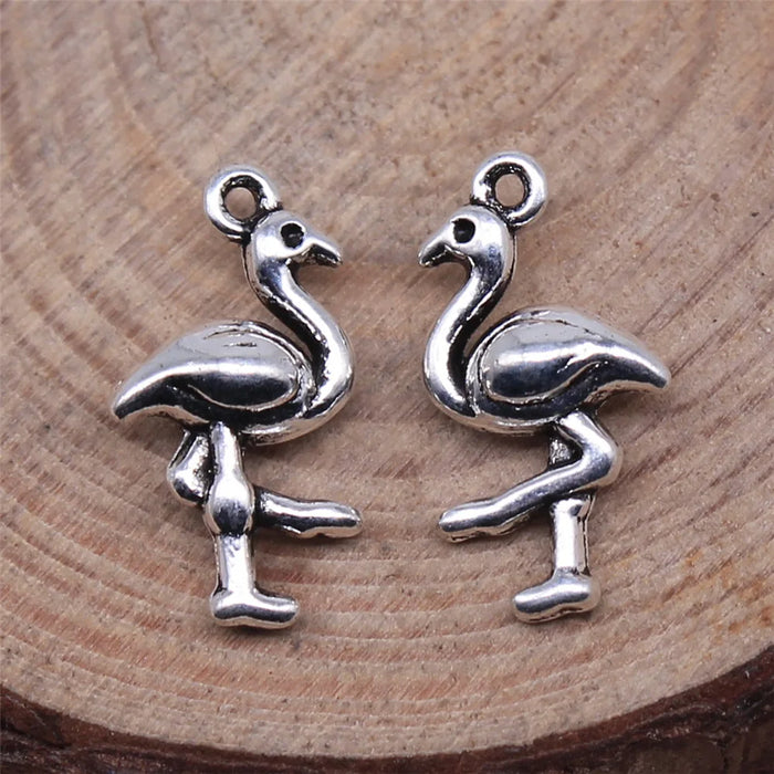 16x8mm 0.7g Antique Silver Zinc Alloy Flamingo Bird Charm Pendant for DIY Bracelet Necklace Jewelry Making