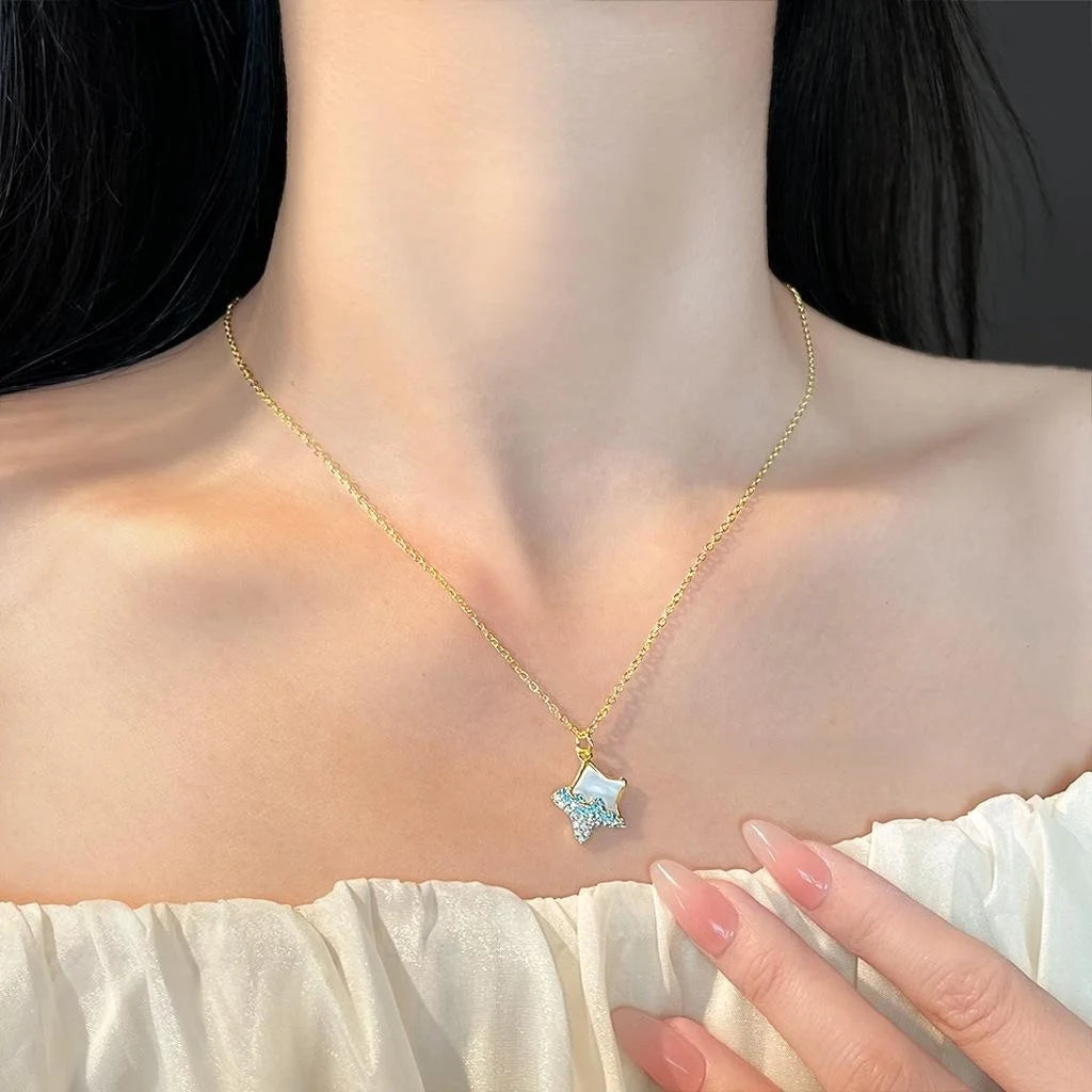 18K Gold Plated Copper Micro Pave Zircon Shell Starfish Clavicle Necklace For Women