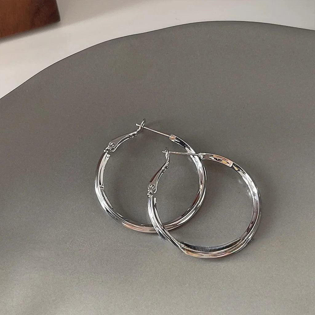 Sweet Cool Silver Plated Metal Geometric Round Hoop Earrings Statement Ear Cuffs