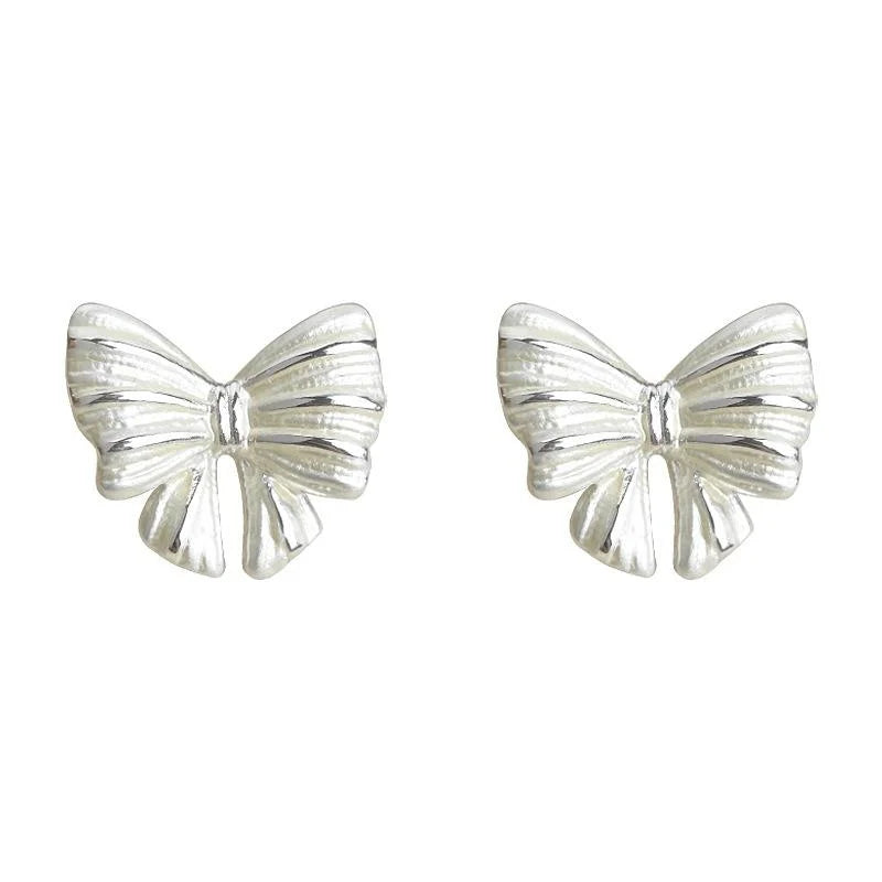 Elegant White Bow Stud Earrings Copper Fashion Jewelry