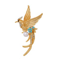 Vintage Flying Phoenix Brooch With Pearl, Rhinestone And Turquoise Enamel, Elegant Lapel Pin Suit Accessory