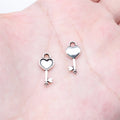 16x7mm 0.4g Antique Silver Tone Zinc Alloy Heart Key Charm Pendant for DIY Jewelry Making